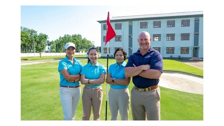 The instruction staff at the Golf Operations and Maintenance Vocational College (from left): Hoiana Shores GC director of golf Kelly Nguyen, Sandy Nguyen, Minh Nguyen and superintendent Rob Weiks. 