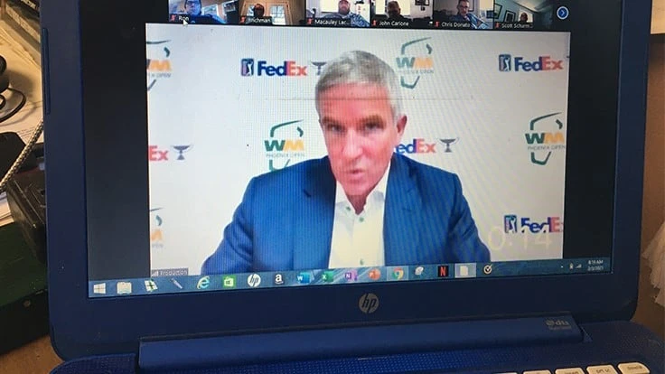 Superintendent Ron Furlong tried to participate in the virtual Golf Industry Show from his office while trying to juggle his daily work duties.