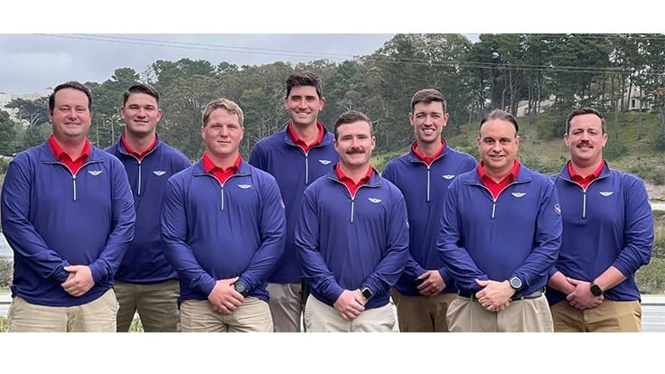 The Olympic Club course management team includes, from left to right, equipment manager Phillip Gill, Lake second assistant Zachary Erixon, Ocean second assistant Kyle Wilker, Lake superintendent Thom Irvin, Ocean first assistant Jared Kief, Lake first assistant Kyle Moore, director of golf maintenance Troy Flanagan and Ocean superintendent Andrew Crawford.