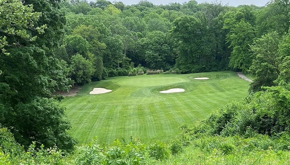 The 12th hole on Community Golf Club's Hills Course following a bunker renovation.