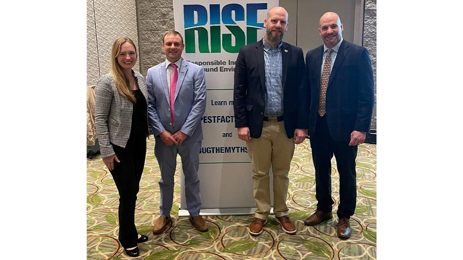 Left to right, RISE president Megan J. Provost, Naval Academy Golf Club superintendent Eric David, Abenakee Golf Club superintendent Bob Searle, and Nufarm turf and ornamental sales vice president Blaine Pinkerton.
