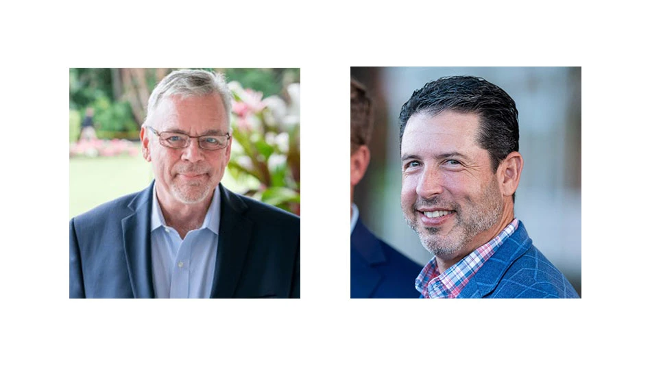 Joe Beditz (left) will be succeeded by Greg Nathan (right) as National Golf Foundation CEO.