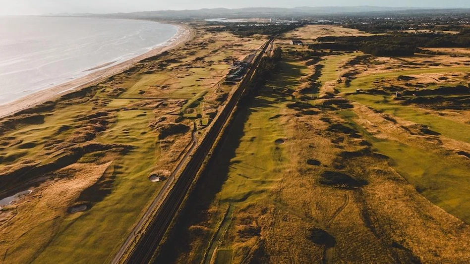 A drone photograph of Dundonald Links in Scotland