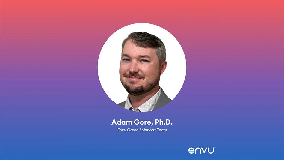 New Envu Green Solutions Team member Adam Gore's headshot against a stylized background.