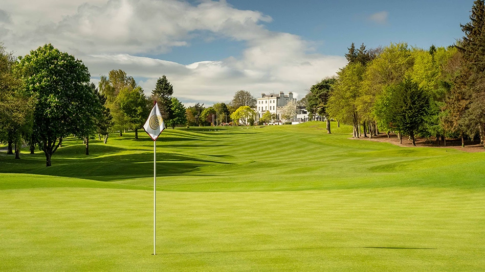 The first green at Druids Glen in Ireland.