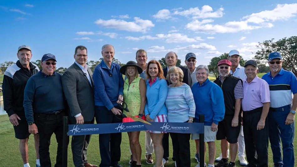 Larry Savvides, Hunters Run COO & General Manager (third from left) and members of the Board of Directors cut the ribbon on the Club’s completed East Course renovation