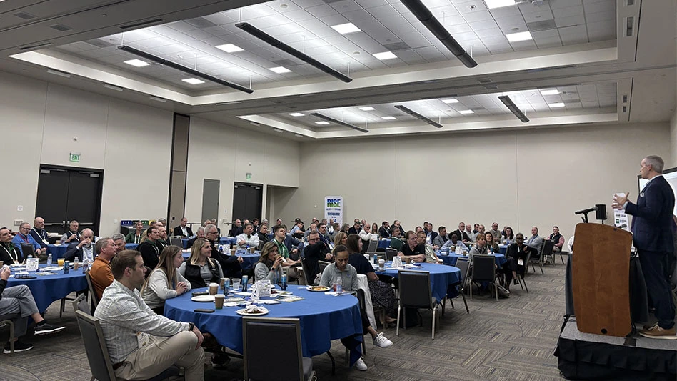 RISE governing board chair Neil Cleveland welcomes attendees to the RISE Industry Issues breakfast held during the GCSAA Conference and Trade Show in San Diego.