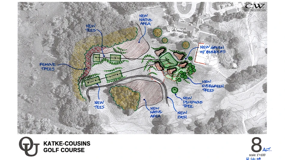 A rendering of the new 8th hole at Katke-Cousins Golf Course at Oakland University in Michigan.