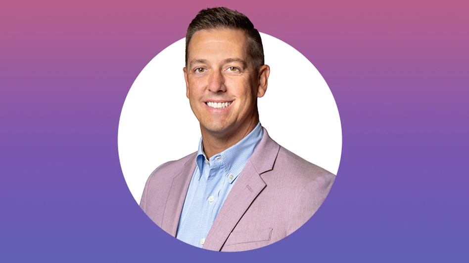 Jeff Kwiatkowski's head shot stylized in front of Envu's coloration pattern.