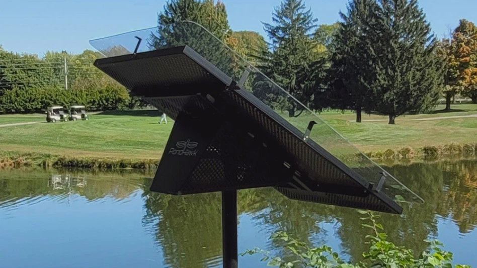 The PondHawk Defender solar panel shield.