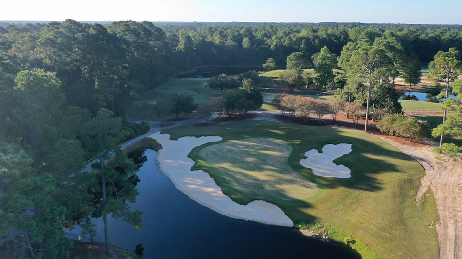 An aerial shot of the 17th hole at King's North in Myrtle Beach, South Carolina.