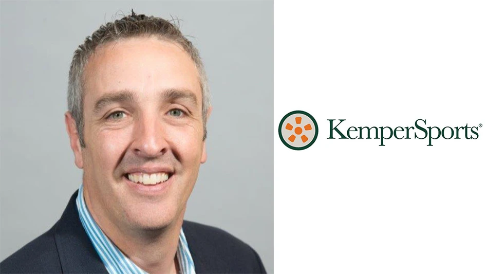 KemperSports national agronomist Dave Groelle next to the company logo.