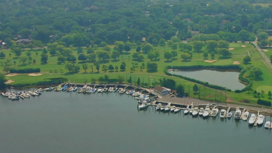 An aerial photo of Lawrence Yacht and Country Club
