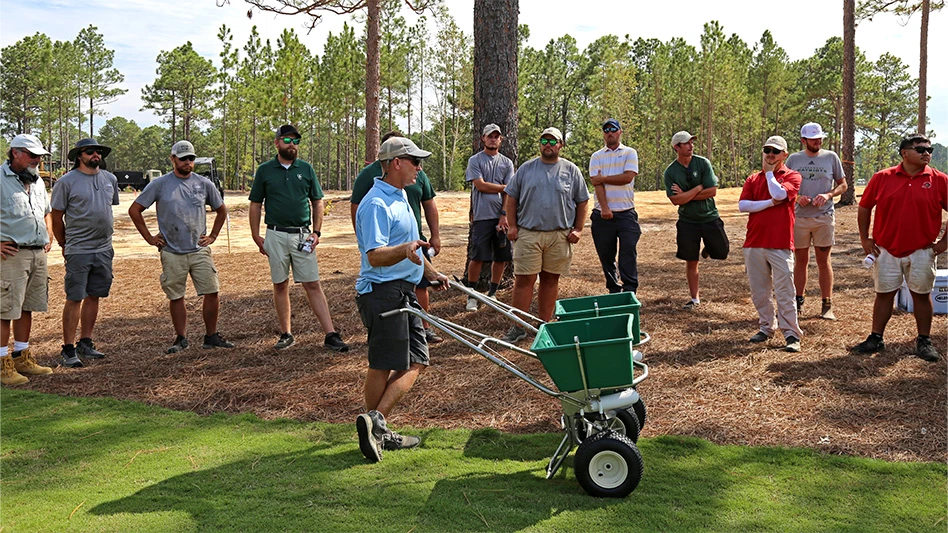 USGA Greenkeeper Apprenticeship Program members listen to on-course educuation.
